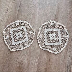 2 PCs Vintage Crochet Lace Doilies Coasters Ivory 8”‎ - Wedding Home Decor